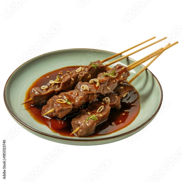 Obraz Beef Satay with Soy Sauce with Transparent Background