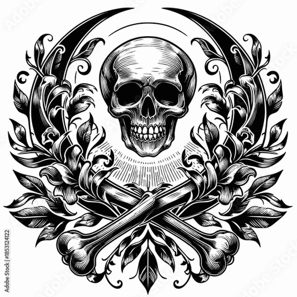 Fototapeta skull with wings and skull