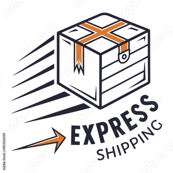 Obraz Orange and black express shipping box with speed lines and text