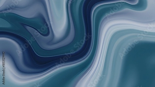 Fototapeta Deep Blue Teal Fluid Waves with Soft Gradient Flow Abstract Background