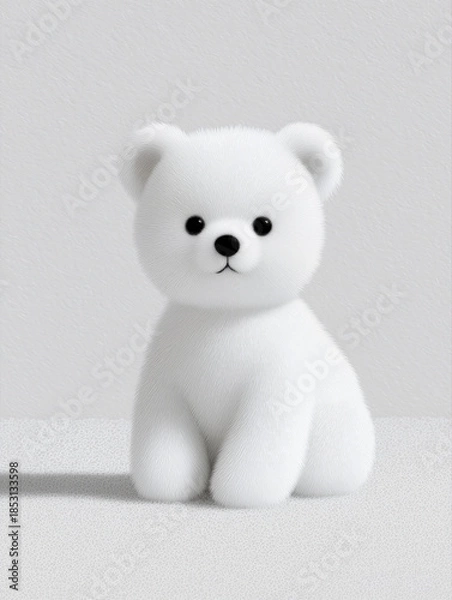 Fototapeta Illustration bear character toy with winter knit outfit featuring soft plush texture, minimalist style, and cozy warm mood