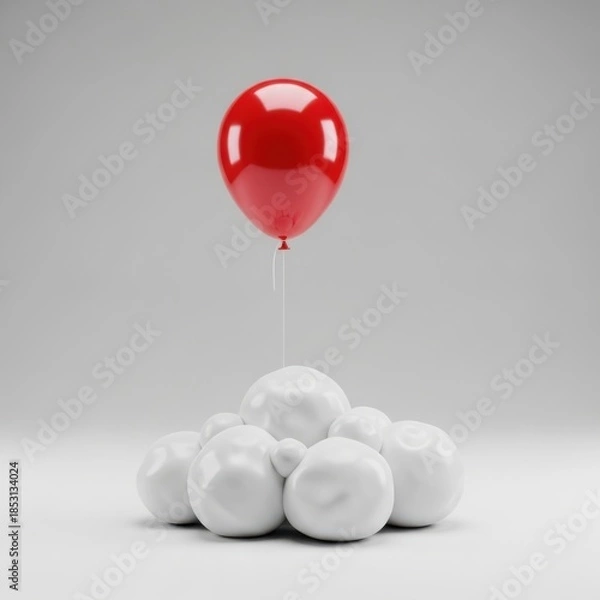 Obraz Red balloon floating above clouds