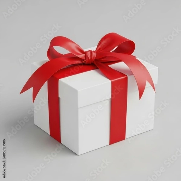 Obraz Elegant white gift box with red bow