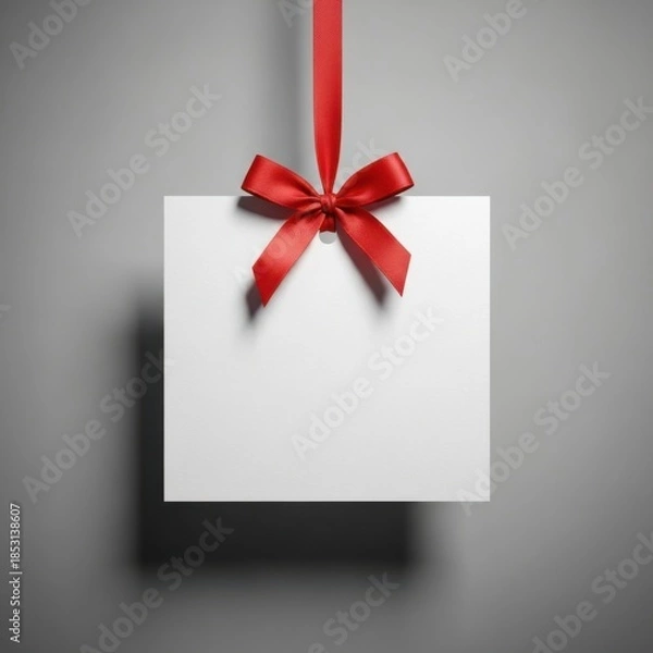 Obraz Elegant white gift box with red bow