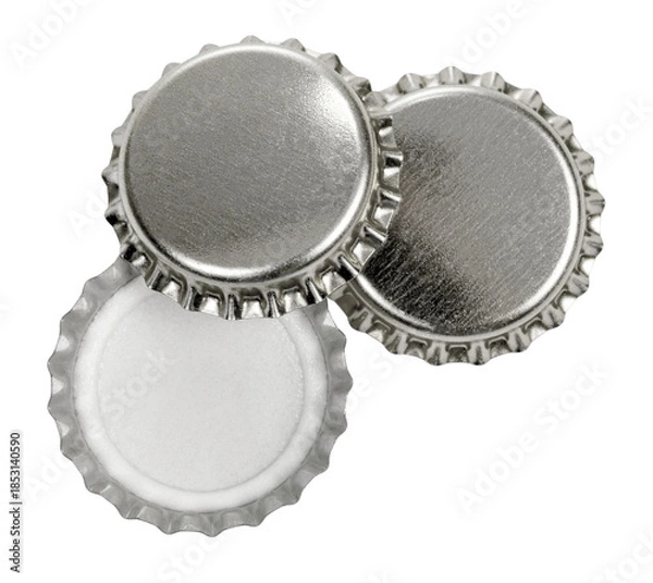 Obraz Silver metal bottle crown caps top view