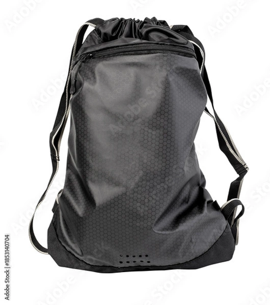 Obraz Black drawstring cinch sack gym backpack on transparent background
