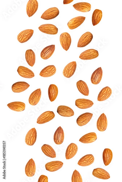 Fototapeta Falling almond nuts creating snack pattern on transparent background