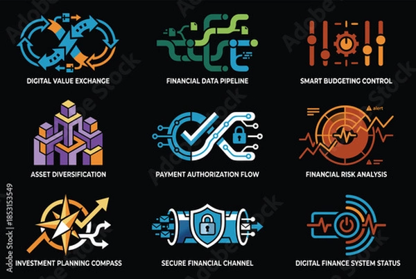 Obraz Financial technology and business icons for digital banking and commerce