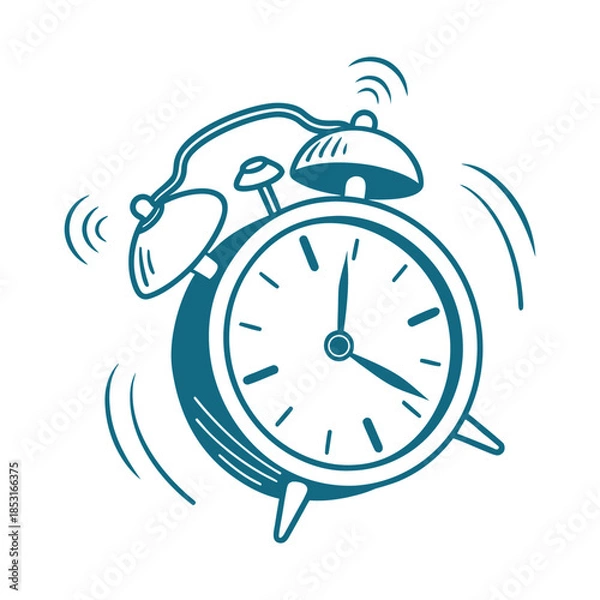 Fototapeta Blue alarm clock with sound waves