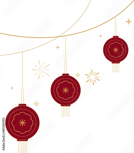 Obraz Hanging Chinese Lanterns with Decorative Cloud Lines