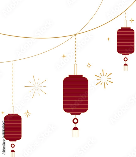 Obraz Hanging Chinese Lanterns with Decorative Cloud Lines