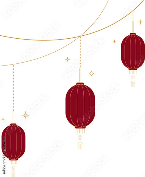 Obraz Hanging Chinese Lanterns with Decorative Cloud Lines