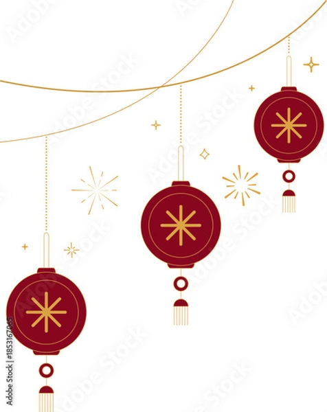 Obraz Hanging Chinese Lanterns with Decorative Cloud Lines