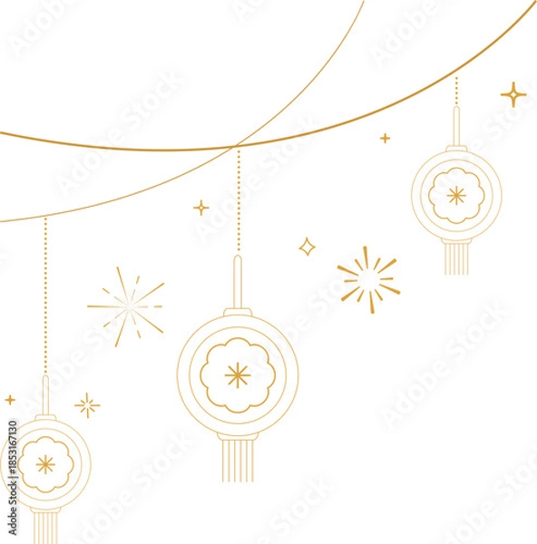 Obraz Hanging Chinese Lanterns with Decorative Cloud Lines