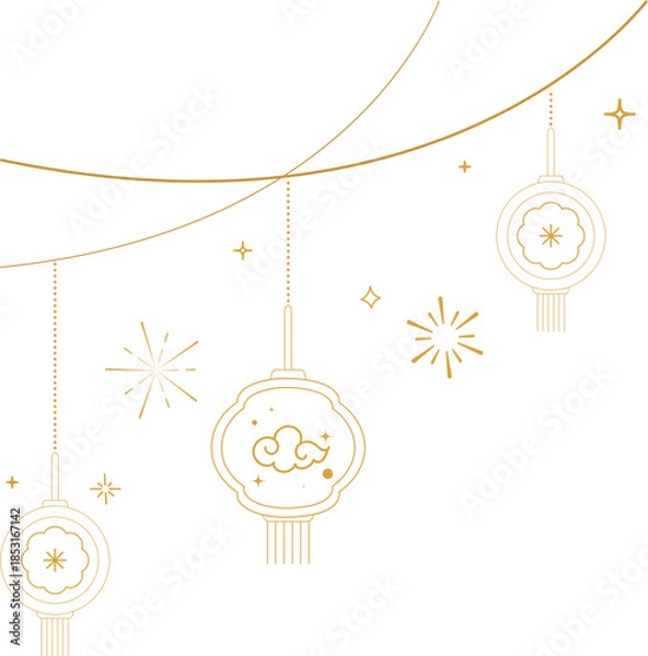 Obraz Hanging Chinese Lanterns with Decorative Cloud Lines