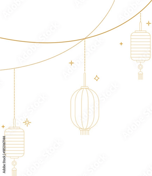 Obraz Hanging Chinese Lanterns with Decorative Cloud Lines