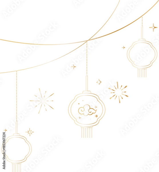 Obraz Elegant Hanging Chinese Lantern Line Art Decoration for Lunar New Year