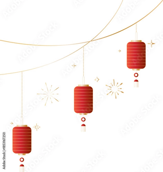 Obraz Elegant Hanging Chinese Lantern Line Art Decoration for Lunar New Year