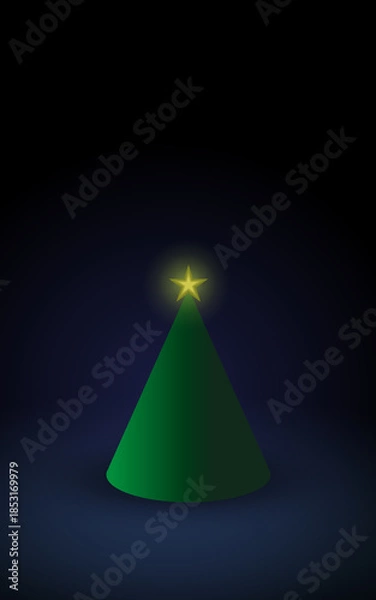 Obraz Vertical Minimal Abstract Christmas Tree with Golden Star on Dark Background