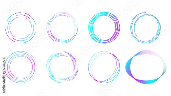 Obraz Circular Line Frames Set with Neon Ring Shapes on Abstract Gradient