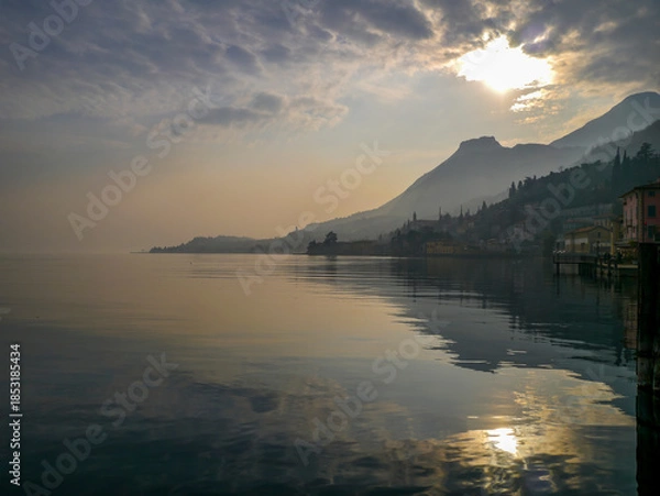 Obraz View towards the south from Gargnano with dramatic cloud formations