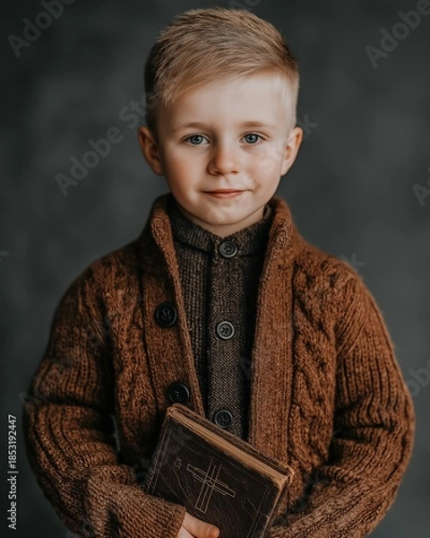 Obraz Young Boy Holding Antique Book