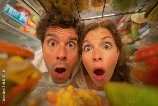 Obraz Surprised Couple Inside Refrigerator