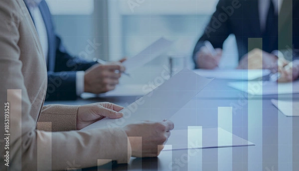Fototapeta 営業成績のグラフを確認するビジネス会議の様子