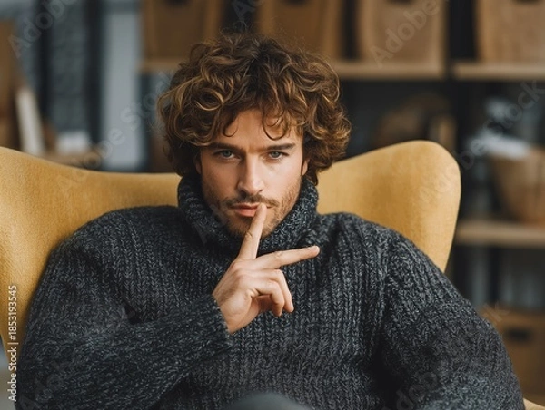 Obraz Pensive Man in Cozy Sweater