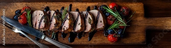 Obraz Gourmet Herb-Crusted Pork Presentation