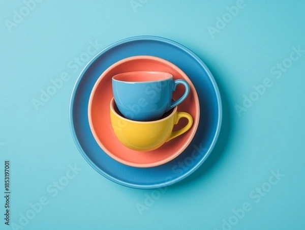 Obraz Stacked Colorful Cups on Plates