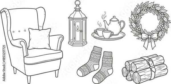 Obraz Winter Home Decor Elements Vector Set Illustration
