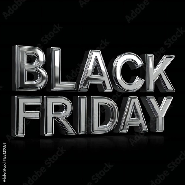 Obraz Black Friday Sale | Chrome 3D Text on Dark Background | Shopping Deals, Seasonal Promotions, Business Offers, Retail Event Marketing
