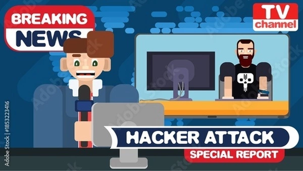 Fototapeta A journalist reports the computer attack internet.