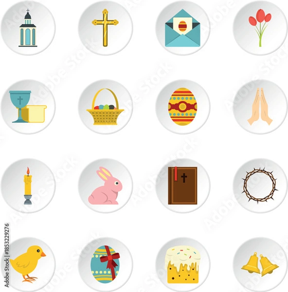 Obraz Easter items icons set in flat style