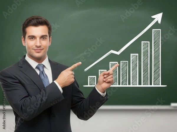 Obraz Businessman presenting growth chart on chalkboard