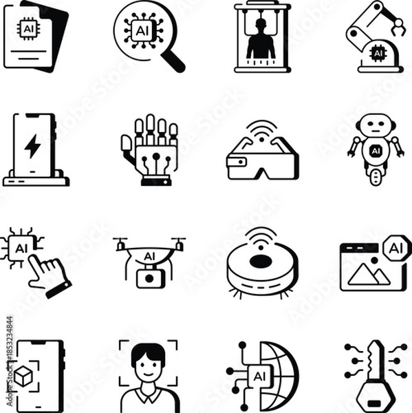 Obraz Pack of AI and Innovation Line Style Icons 
