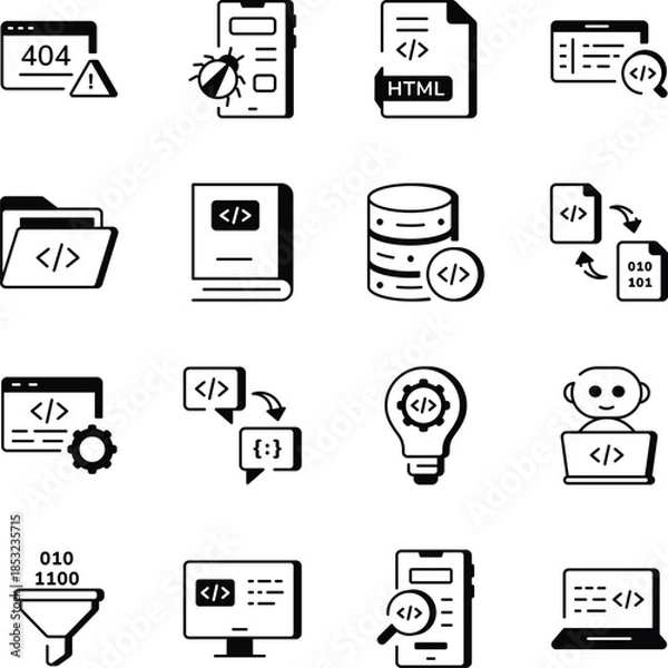 Obraz Collection of Coding Line Style Icons 