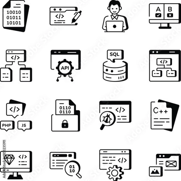 Obraz Set of Coding and Development Line Style Icons 