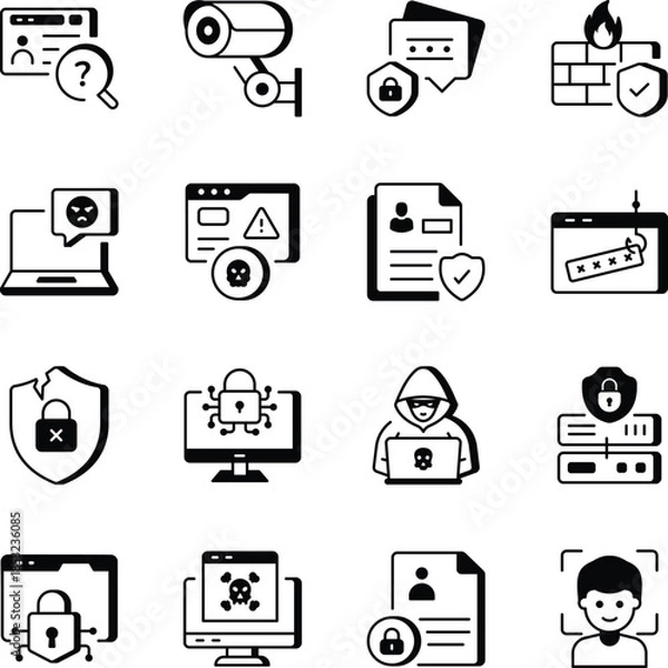 Obraz Set of Cybersecurity and Security Line Style Icons 