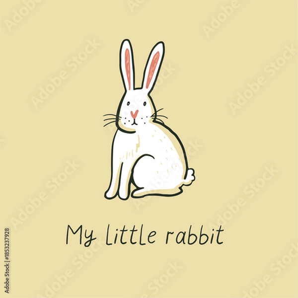 Obraz Simple cute baby print vector hand drawn illustration with rabbit.