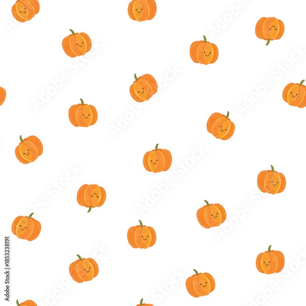 Obraz Smiling pumpkin baby seamless vector pattern on white background.