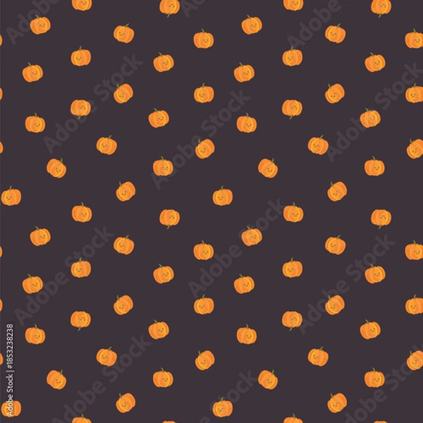 Obraz Smiling pumpkin baby seamless vector pattern on dark background.