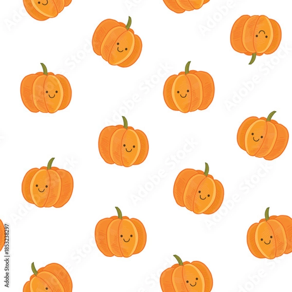 Obraz Smiling pumpkin baby seamless vector pattern.