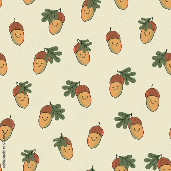 Obraz Smiling acorn baby seamless vector pattern.