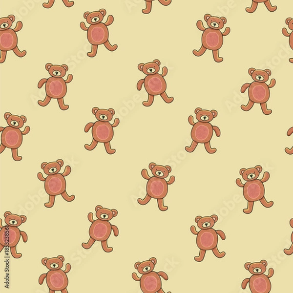 Obraz Teddy bear toy baby background vector seamless pattern.