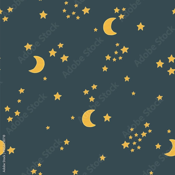 Obraz Night sky stars and moon background vector seamless pattern.
