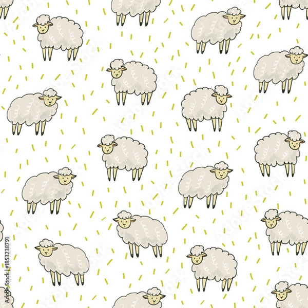 Obraz Funny sheep animals baby print seamless pattern.