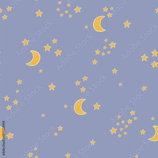 Obraz Night sky stars and moon blue background vector seamless pattern.
