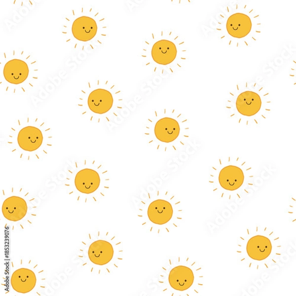 Obraz Smiling sun funny vector seamless pattern, simple and cute print for kids.
